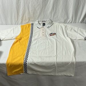 Men’s Dr Pepper White & Yellow Racing Polo with Checkered Trim
